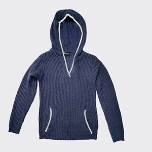 SALE!! 2 for $15‎ Love by Chesley Open Knit Hooded Sweater Pockets Blue Medium